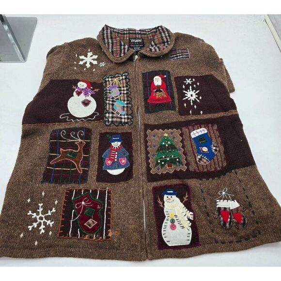 Designers Originals Studio Fa La La  wool Christmas Cardigan Sweater Size XL - Picture 1 of 9